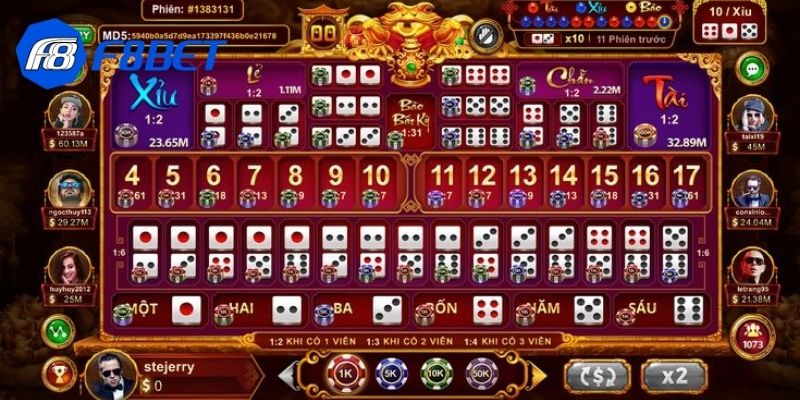 Bàn chơi tài xỉu với các lựa chọn cược cơ bản.